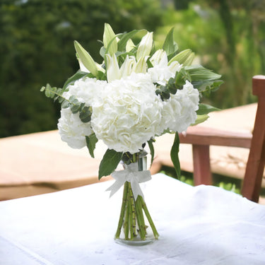 Enchanting, Hand-Tied, White Lily, Hydrangea